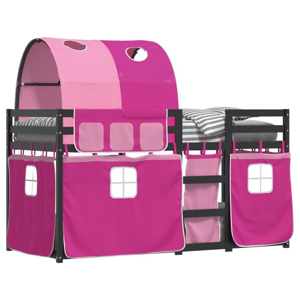 vidaXL Krevet na kat sa zavjesama ružičasti 80 x 200 cm od borovine