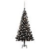 vidaXL Umjetno osvijetljeno božićno drvce s kuglicama crno 150 cm PVC