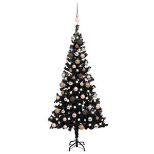 vidaXL Umjetno osvijetljeno božićno drvce s kuglicama crno 150 cm PVC