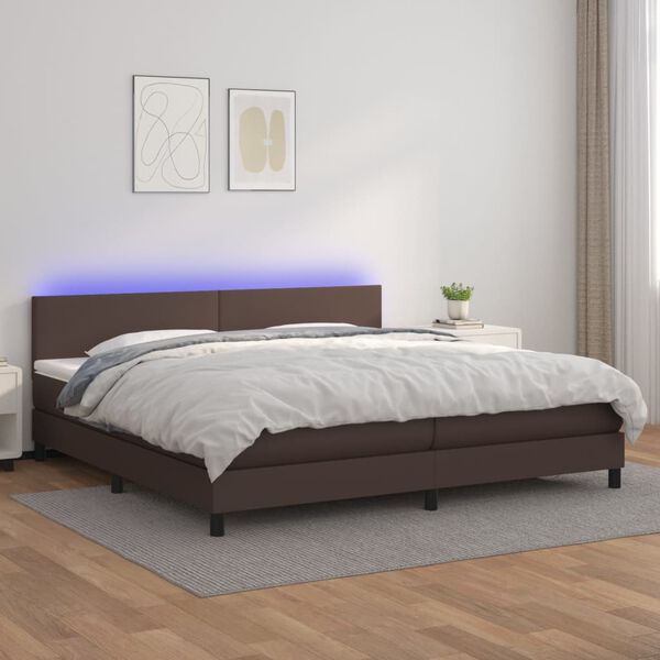 vidaXL Krevet box spring s madracem LED smeđi 200x200 cm umjetna koža