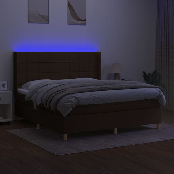 vidaXL Krevet box spring s madracem LED tamnosmeđi 180x200 cm tkanina