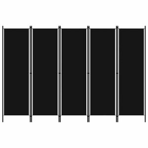 vidaXL Sobna pregrada s 5 panela crna 250 x 180 cm