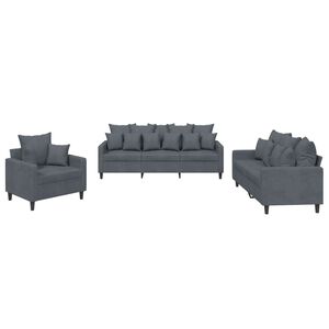 vidaXL 3-dijelni set sofa s jastucima tamnosivi bar&scaron;unasti