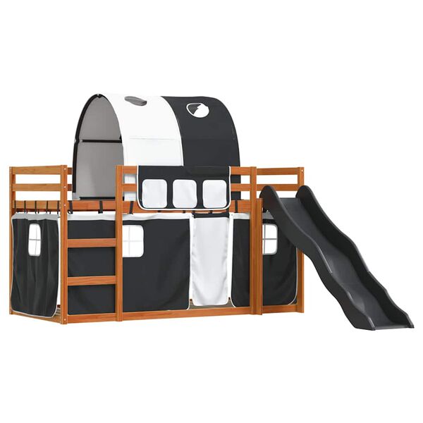 vidaXL Krevet na kat s toboganom i zavjesama bijelo-crni 80 x 200 cm