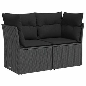 vidaXL Vrtna sofa s jastucima za 2 osobe, crna, poli ratan