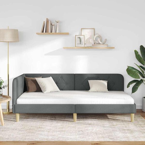 vidaXL Kutni okvir kreveta Tamno siva 100 x 200 cm tkanina