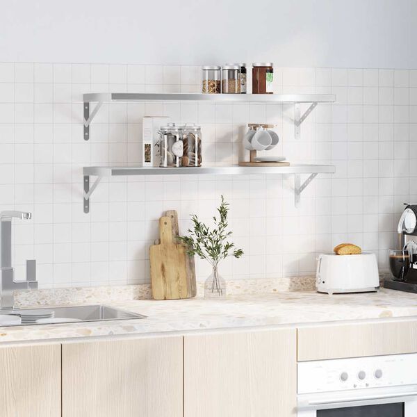 vidaXL Zidne police 2 kom 100 x 30 cm srebrne nehrđajući čelik