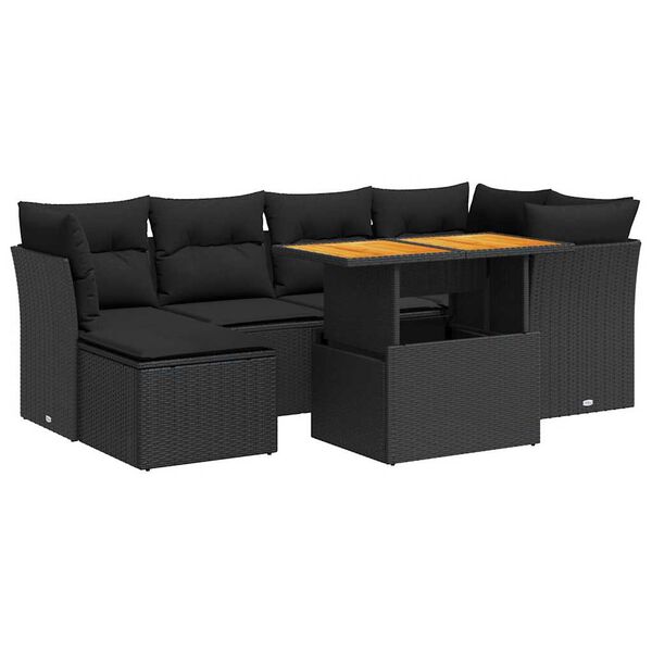 vidaXL 7-dijelni set vrtnih sofa od poliratana s jastucima crni