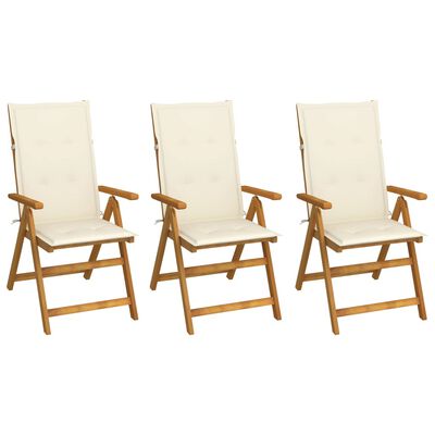 vidaXL Sklopive vrtne stolice s jastucima 3 kom od bagremovog drva