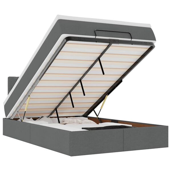 vidaXL Otomanski krevet s madracem i LED tamnosivi 120x200 cm tkanine