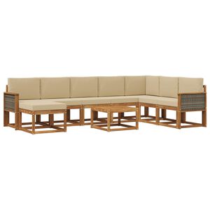 vidaXL Set vanjskih sofa 9 kom. Prirodna i bež Čvrsto drvo akacije