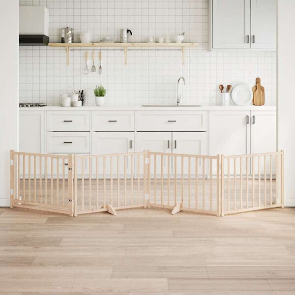 vidaXL Vrata za pse s vratima sklopiva 4 panela 320cm masivna jelovina