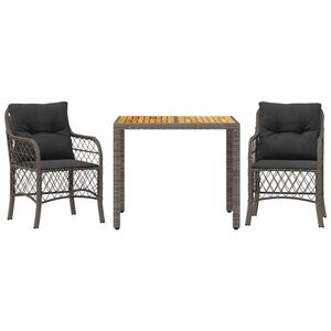 vidaXL 3-dijelni bistro set od poliratana s jastucima sivi