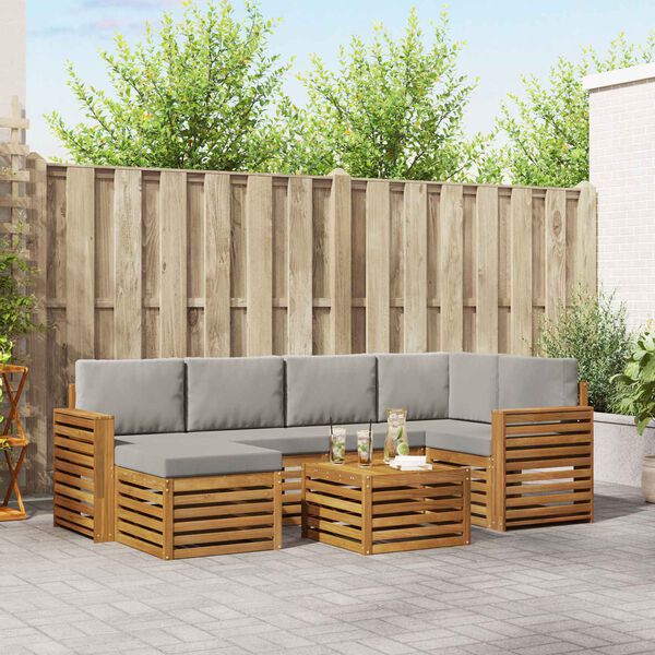 vidaXL Sekcijska garnitura s jastukom 7 pcs Prirodna i svijetlo siva