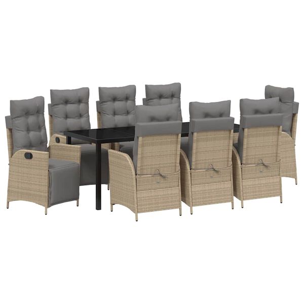 vidaXL Vrtni set za objed s jastukom 9 pcs Bež poliratan