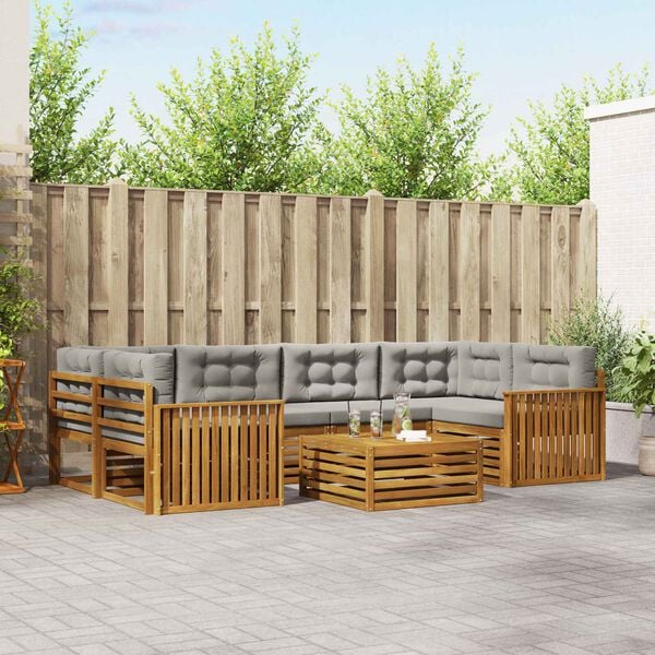 vidaXL Set vanjskih sofa s jastukom 7 pcs Prirodna i svijetlo siva