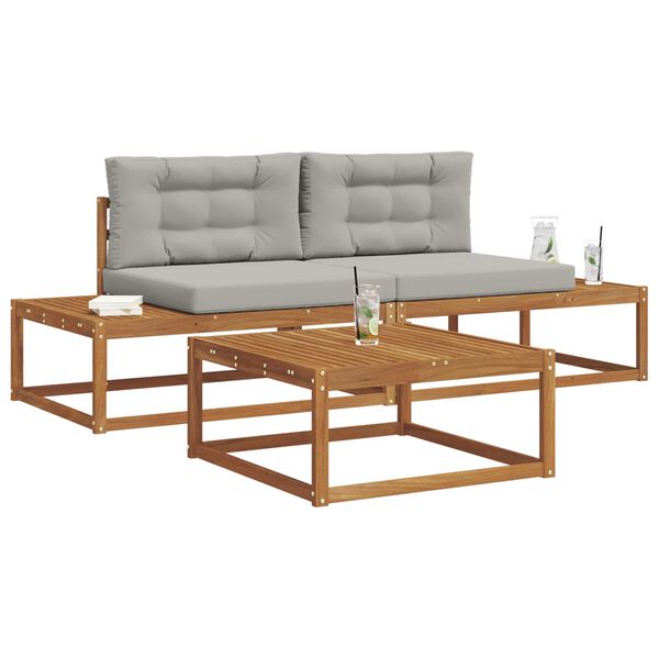 vidaXL Set vanjskih sofa s jastukom 3 Komad Prirodna i svijetlo siva