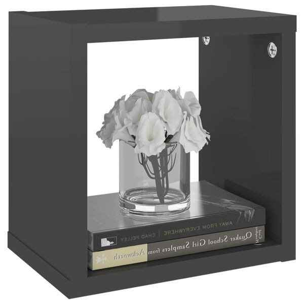 vidaXL Kockaste zidne police 6 kom visoki sjaj sive 22 x 15 x 22 cm