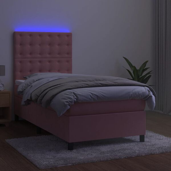 vidaXL Krevet box spring s madracem LED ružičasti 80x200 cm bar&scaron;unasti