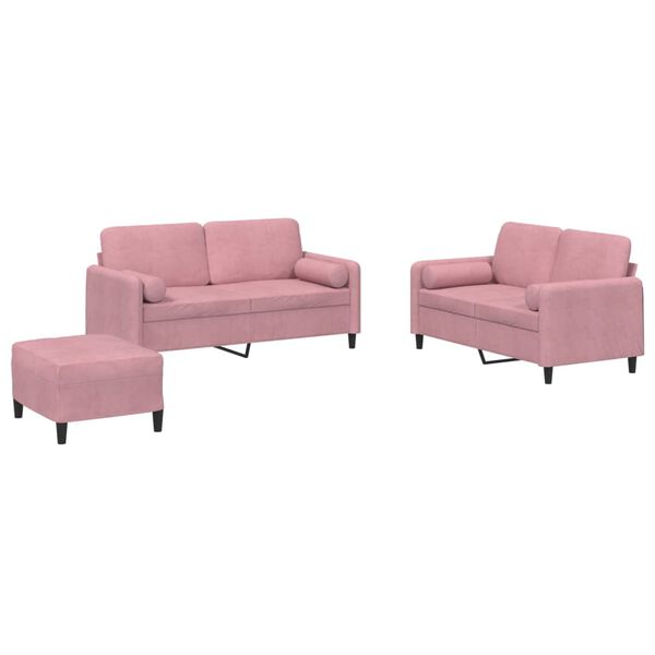vidaXL 3-dijelni set sofa s jastucima ružičasti bar&scaron;unasti