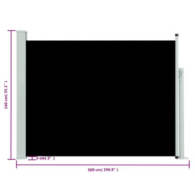 vidaXL Uvlačiva bočna tenda za terasu 140 x 500 cm crna