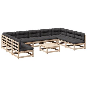 vidaXL 10-dijelni set vrtnih sofa s jastucima od masivne borovine