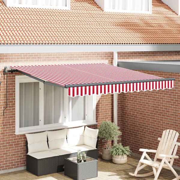 vidaXL Skrovita tenda Crvena i bijela 350 x 250 cm Tkanina i Aluminij