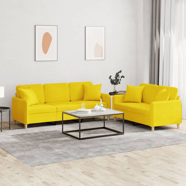 vidaXL 2-dijelni set sofa s jastucima svjetložuti od tkanine