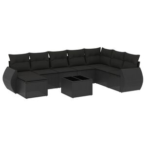vidaXL 9-dijelni set vrtnih sofa s jastucima crni od poliratana