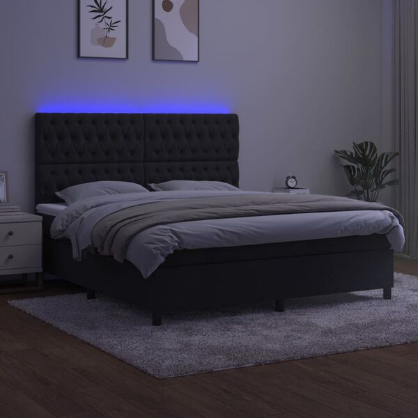vidaXL Krevet box spring s madracem LED crni 180x200 cm baršun