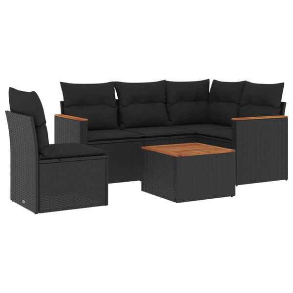 vidaXL 6-dijelni set vrtnih sofa s jastucima crni od poliratana