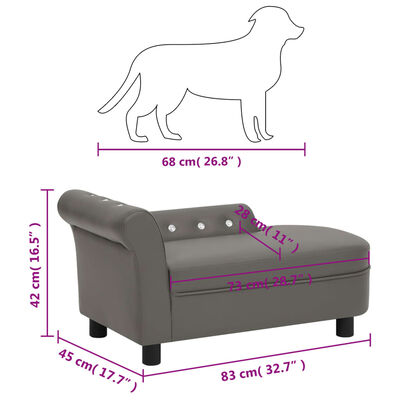 vidaXL Sofa za pse siva 83 x 45 x 42 cm od umjetne kože