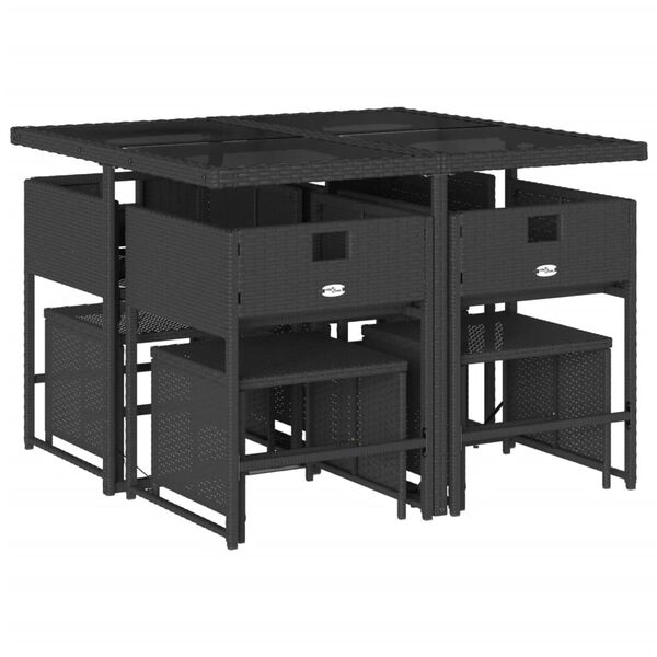 vidaXL 9-dijelni vrtni blagovaonski set s jastucima crni od poliratana