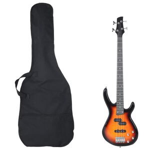 vidaXL Električna bas gitara za početnike s torbom smeđe-crna 4/4 46 "