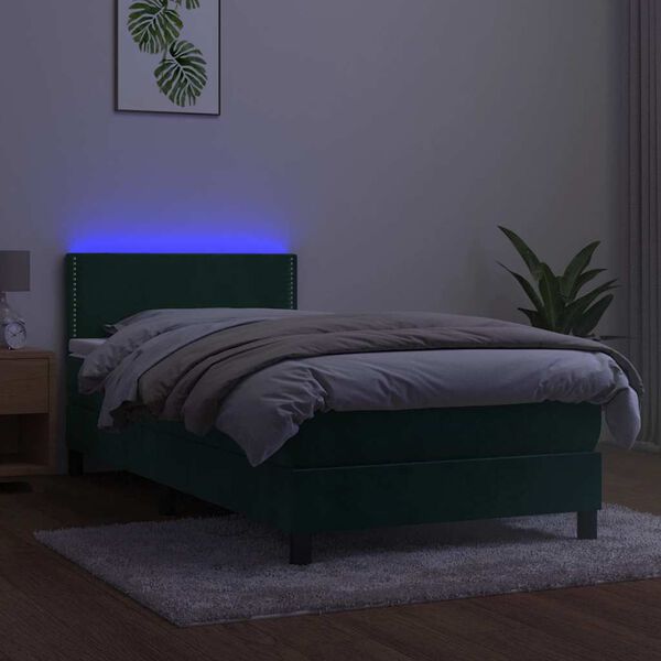 vidaXL Krevet box spring s madracem LED tamnozeleni 90x190 cm bar&scaron;un