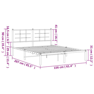 vidaXL Metalni okvir za krevet s uzglavljem bijeli 150x200 cm