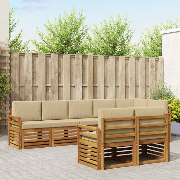 vidaXL Setovi sofa s jastukom 8 pcs Prirodna i bež Čvrsto drvo akacije