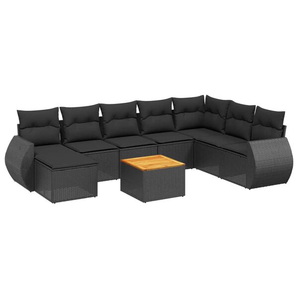 vidaXL 9-dijelni set vrtnih sofa s jastucima crni od poliratana