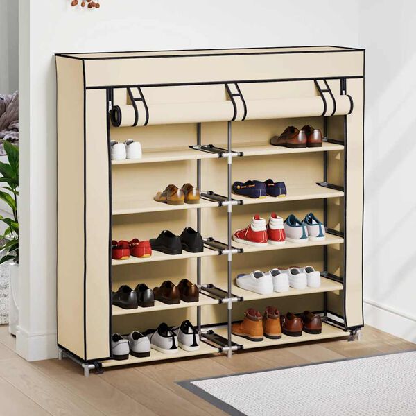 282433 vidaXL Shoe Cabinet with Cover Cream 115x28x110 cm Fabric