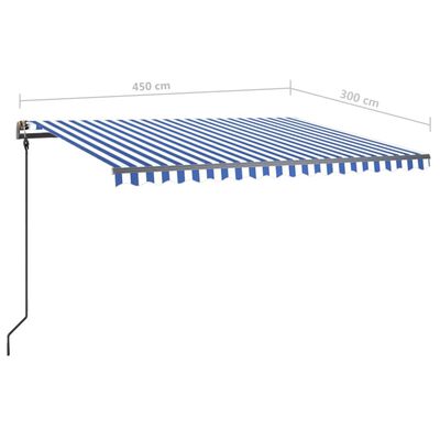 vidaXL Tenda na ručno uvlačenje s LED svjetlima 4,5x3 m plavo-bijela
