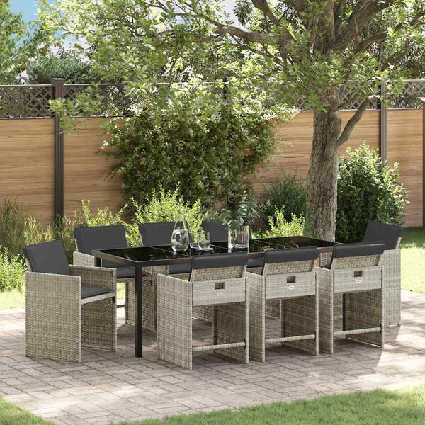 vidaXL Vrtni set za objed 9 pcs Svijetlo siva poliratan