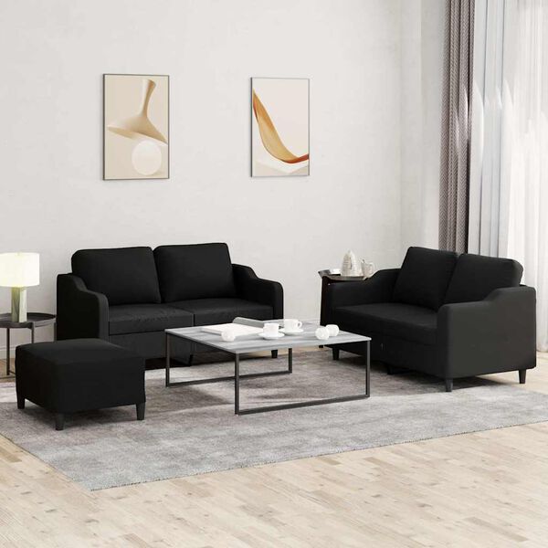 vidaXL 3-dijelni set sofa s jastucima crni od tkanine