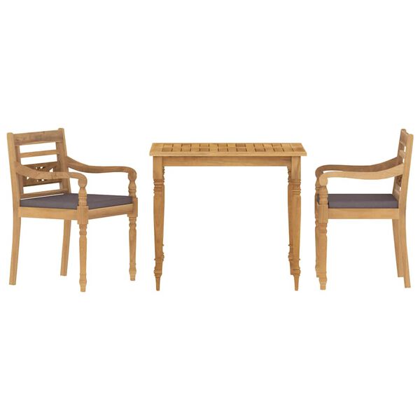 vidaXL 3-dijelni vrtni blagovaonski set s jastucima masivna tikovina