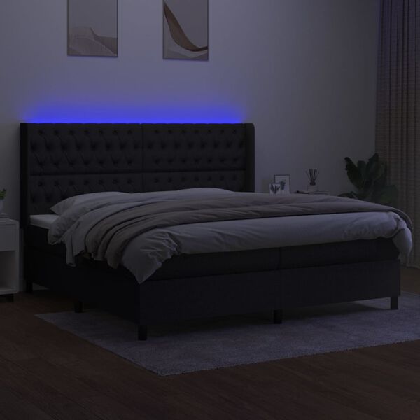 vidaXL Krevet box spring s madracem LED crni 200x200 cm od tkanine