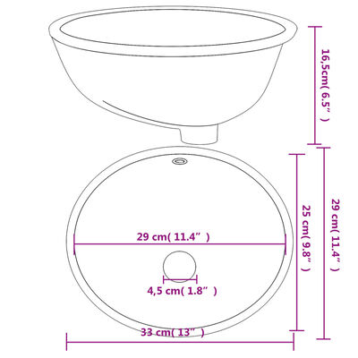 vidaXL Kupaonski umivaonik bijeli 33 x 29 x 16,5 cm ovalni keramički