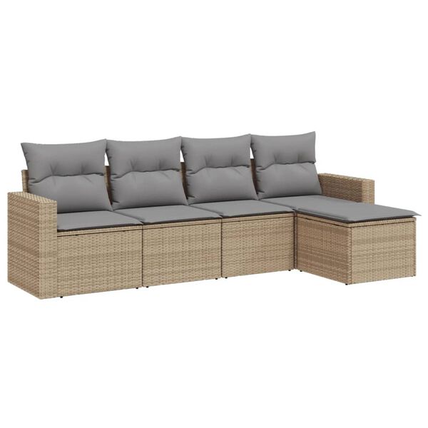 vidaXL 5-dijelni vrtni set sofa s jastucima bež od poliratana