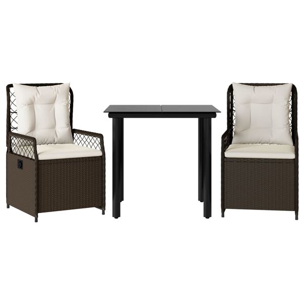 vidaXL 3-dijelni vrtni blagovaonski set s jastucima poliratan smeđi