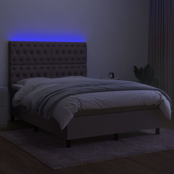 vidaXL Krevet box spring s madracem LED smeđesivi 140x190 cm tkanina
