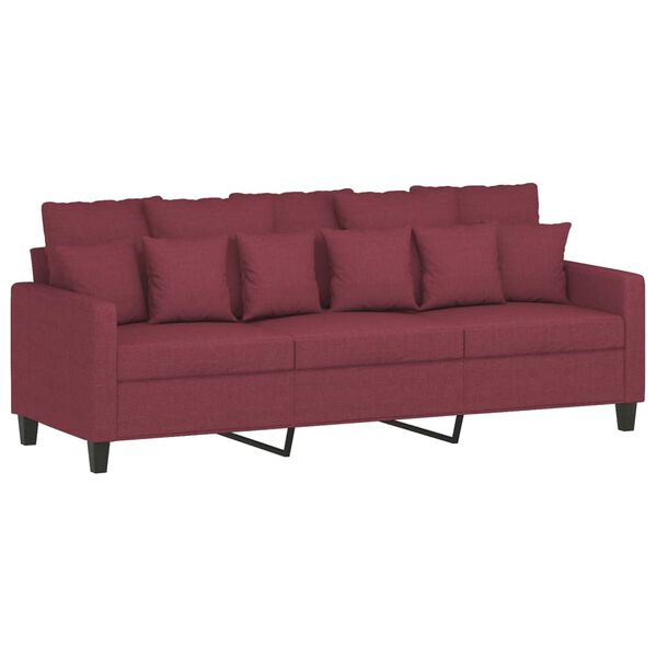 vidaXL 3-dijelni set sofa s jastucima crvena boja vina od tkanine