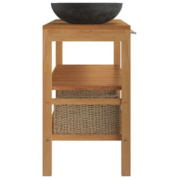 vidaXL Kupaonski ormarić od tikovine s crnim mramornim umivaonicima